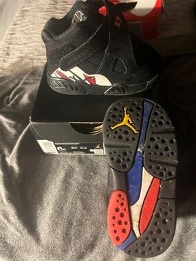 Jordan 3 Retro Kids Black/Red/Blue High-Top Sneakers